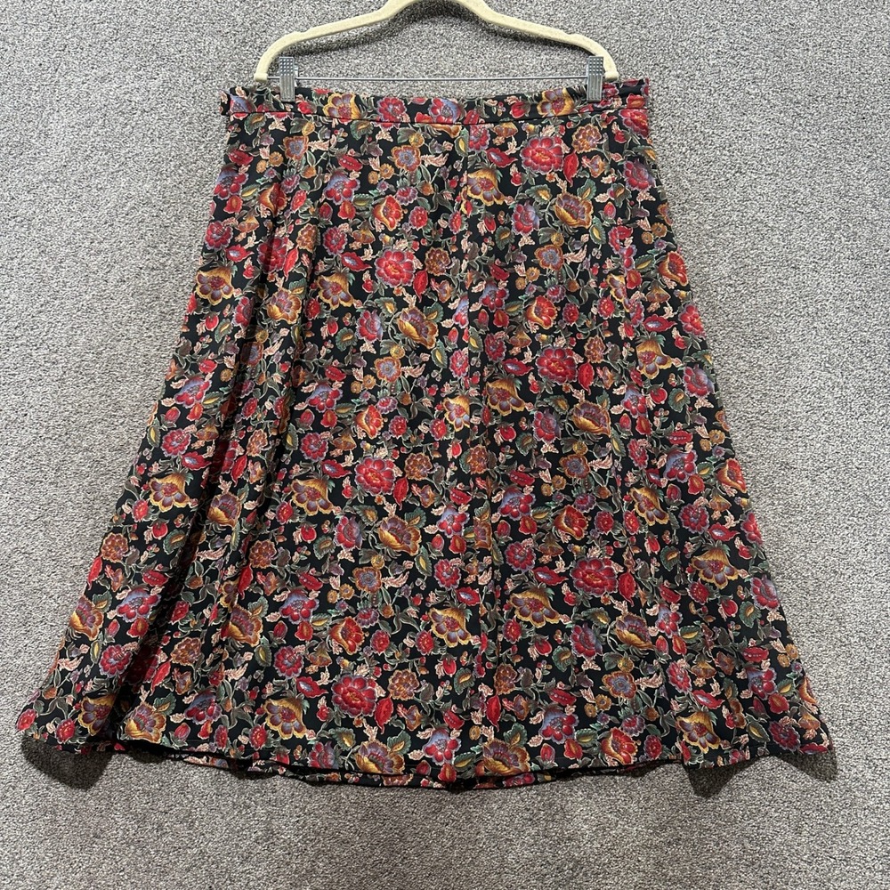 Vintage Ellen Kaye Midi Skirt Womens 16W Dark Floral A Line Cottage Boho Office